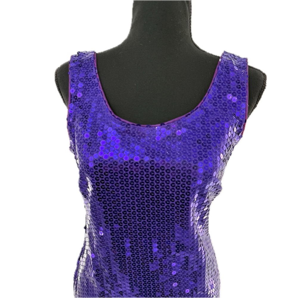 GlenRob Purple Sequined Sheath Dress Bodycon Low-Cut Back Size 7/8 Vintage 90’s - Picture 3 of 17